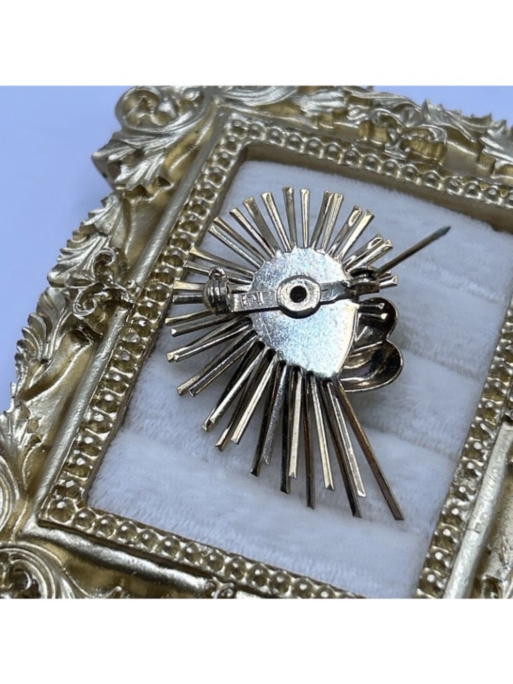 1950s Emmons Brooch Gold Tone Sunburst Faux Pearl Retro Sun Flower MCM Vintage - Picture 14 of 16